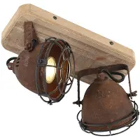 QAZQA Industriële spot roestbruin met hout kantelbaar 2-lichts - Gina