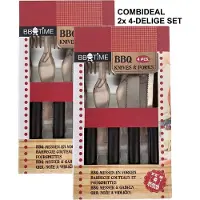 BBQ Time - BBQ set messen en vorken - set van 2 keer 4 stuks (RVS)