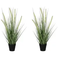 Mica Decorations 2x Groene Dogtail siergras kunstplanten 53 cm met zwarte pot - Kunstplanten