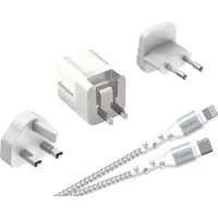Energizer A20MUL Multi Plug Oplader (US, UK, EU) - Reisstekker Met Lightning Kabel (Wit) | 20W - 4A