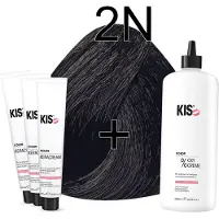 Kis KeraCream Color - 100ml - Haarverf Set - 2N Bruin | - (3 x haarverf & 1L waterstofperoxide)