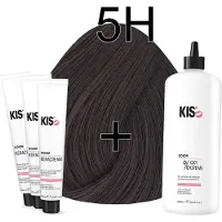Kis KeraCream Color - 100ml - Haarverf Set - 5H Licht hazelnoot bruin | - (3 x haarverf & 1L waterstofperoxide)
