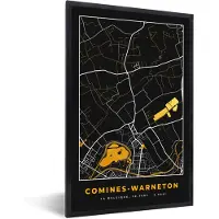 PosterMonkey Fotolijst incl. Poster - Comines-Warneton - Plattegrond - Kaart - Goud - Stadskaart - 60x90 cm - Posterlijst