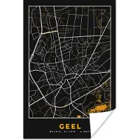 PosterMonkey Poster Geel - Stadskaart - Kaart - Goud - Plattegrond - 120x180 cm XXL