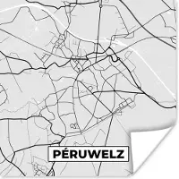 PosterMonkey Poster Stadskaart – Zwart Wit - Kaart – Péruwelz – België – Plattegrond - 100x100 cm XXL