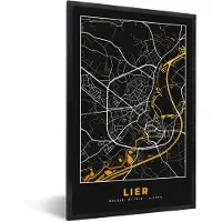 PosterMonkey Fotolijst incl. Poster - Lier - Kaart - Plattegrond - Goud - Stadskaart - 40x60 cm - Posterlijst