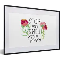 PosterMonkey Fotolijst incl. Poster - Spreuken - Stop and smell the roses - Quotes - 60x40 cm - Posterlijst