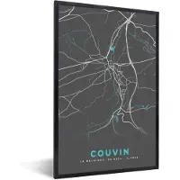 PosterMonkey Fotolijst incl. Poster - Stadskaart – Grijs - Kaart – Couvin – België – Plattegrond - 60x90 cm - Posterlijst
