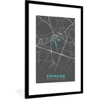 PosterMonkey Fotolijst incl. Poster - Stadskaart – Grijs - Kaart – Edingen – België – Plattegrond - 60x90 cm - Posterlijst