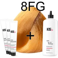 Kis KeraCream Color - 100ml - Haarverf Set - 8FG Goudblond | - (3 x haarverf & 1L waterstofperoxide)