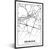 PosterMonkey Fotolijst incl. Poster Zwart Wit- België – Edingen – Stadskaart – Kaart – Zwart Wit – Plattegrond - 40x60 cm - Posterlijst
