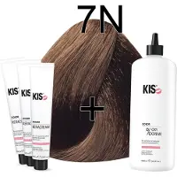 Kis KeraCream Color - 100ml - Haarverf Set - 7N Middelblond | - (3 x haarverf & 1L waterstofperoxide)