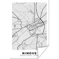 PosterMonkey Poster Stadskaart – Plattegrond – België – Zwart Wit – Ninove – Kaart - 80x120 cm