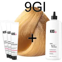 Kis KeraCream Color - 100ml - Haarverf Set - 9GI Zeer licht goudblond intensief | - (3 x haarverf & 1L waterstofperoxide)
