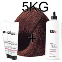 Kis KeraCream Color - 100ml - Haarverf Set - 5KG Donker koper goudbruin | - (3 x haarverf & 1L waterstofperoxide)