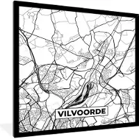 PosterMonkey Fotolijst incl. Poster Zwart Wit- Zwart Wit – België – Plattegrond – Stadskaart – Kaart – Vilvoorde - 40x40 cm - Posterlijst