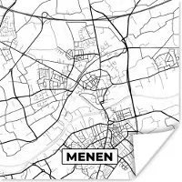 PosterMonkey Poster Kaart – Plattegrond – Stadskaart – Menen – België – Zwart Wit - 30x30 cm