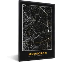 PosterMonkey Fotolijst incl. Poster - Kaart - Mouscron - Stadskaart - Plattegrond - Goud - 20x30 cm - Posterlijst