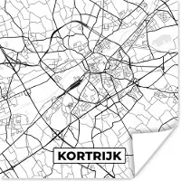 PosterMonkey Poster België – Kortrijk – Stadskaart – Kaart – Zwart Wit – Plattegrond - 100x100 cm XXL