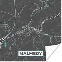 PosterMonkey Poster Plattegrond – Malmedy – Blauw – Stadskaart - Kaart - België - 75x75 cm