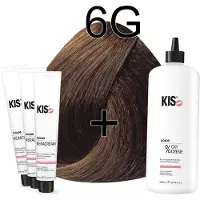 Kis KeraCream Color - 100ml - Haarverf Set - 6G Donker goudblond | - (3 x haarverf & 1L waterstofperoxide)