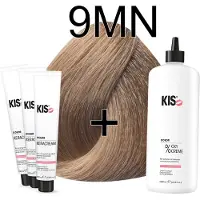 Kis KeraCream Color - 100ml - Haarverf Set - 9MN Zeer licht mat blond | - (3 x haarverf & 1L waterstofperoxide)