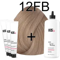 Kis KeraCream Color - 100ml - Haarverf Set - 12FB Ultralicht fantasie beige | - (3 x haarverf & 1L waterstofperoxide)