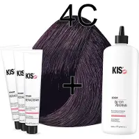 Kis KeraCream Color - 100ml - Haarverf Set - 4C Middel cassis | - (3 x haarverf & 1L waterstofperoxide)