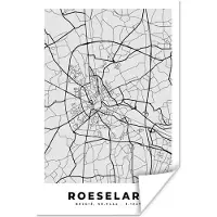 PosterMonkey Poster Stadskaart – Plattegrond – België – Zwart Wit – Roeselare – Kaart - 20x30 cm