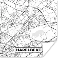 PosterMonkey Poster Stadskaart – Zwart Wit - Kaart – Harelbeke – België – Plattegrond - 100x100 cm XXL
