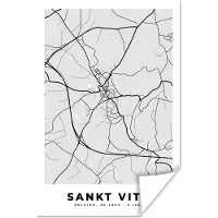 PosterMonkey Poster België – Sankt Vith – Stadskaart – Kaart – Zwart Wit – Plattegrond - 80x120 cm