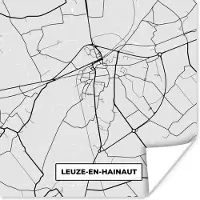 PosterMonkey Poster België – Leuze en Hainaut – Stadskaart – Kaart – Zwart Wit – Plattegrond - 100x100 cm XXL