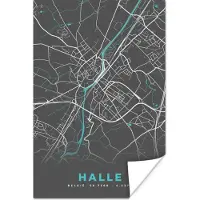 PosterMonkey Poster België – Halle – Stadskaart – Kaart – Blauw – Plattegrond - 40x60 cm