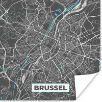 PosterMonkey Poster Plattegrond – Brussel – Blauw – Stadskaart - Kaart - 100x100 cm XXL