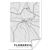 PosterMonkey Poster Kaart – Plattegrond – Stadskaart – Florenville – België – Zwart Wit - 80x120 cm