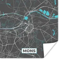 PosterMonkey Poster België – Mons – Stadskaart – Kaart – Blauw – Plattegrond - 75x75 cm