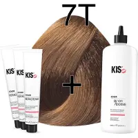 Kis KeraCream Color - 100ml - Haarverf Set - 7T Licht tabak | - (3 x haarverf & 1L waterstofperoxide)
