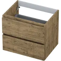Ink Onderkast 2 Laden Greeploos Met Houten Keerlijst - Naturel Eiken - 600x450x520 Mm (bxdxh) - Badkamermeubels - Wastafelonderkasten - 8718835043247