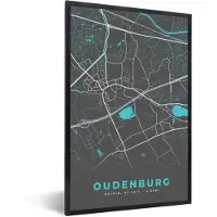 PosterMonkey Fotolijst incl. Poster - Stadskaart – Grijs - Kaart – Oudenburg – België – Plattegrond - 40x60 cm - Posterlijst