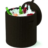 Keter 17200045 Koelbox/bijzettafel Kruk, rotanlook, kunststof, bruin