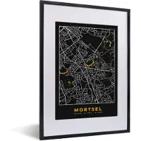 PosterMonkey Fotolijst incl. Poster - Kaart - Goud - Stadskaart - Plattegrond - Mortsel - 30x40 cm - Posterlijst