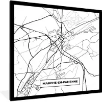 PosterMonkey Fotolijst incl. Poster Zwart Wit- Kaart – Plattegrond – Stadskaart – Marche en Famenne – België – Zwart Wit - 40x40 cm - Posterlijst