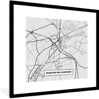 PosterMonkey Fotolijst incl. Poster Zwart Wit- België – Marche en Famenne – Stadskaart – Kaart – Zwart Wit – Plattegrond - 40x40 cm - Posterlijst