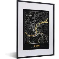 PosterMonkey Fotolijst incl. Poster - Kaart - Goud - Luik - Plattegrond - Stadskaart - 30x40 cm - Posterlijst