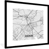 PosterMonkey Fotolijst incl. Poster Zwart Wit- België – Deinze – Stadskaart – Kaart – Zwart Wit – Plattegrond - 40x40 cm - Posterlijst