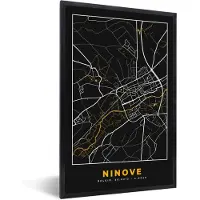 PosterMonkey Fotolijst incl. Poster - Plattegrond - Ninove - Stadskaart - Goud - Kaart - 40x60 cm - Posterlijst