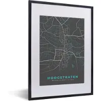 PosterMonkey Fotolijst incl. Poster - België – Hoogstraten – Stadskaart – Kaart – Blauw – Plattegrond - 30x40 cm - Posterlijst