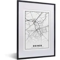 PosterMonkey Fotolijst incl. Poster Zwart Wit- Stadskaart – Zwart Wit - Kaart – Deinze – België – Plattegrond - 30x40 cm - Posterlijst