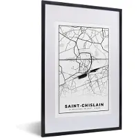 PosterMonkey Fotolijst incl. Poster Zwart Wit- Zwart Wit – België – Plattegrond – Stadskaart – Kaart – Saint Ghislain - 40x60 cm - Posterlijst