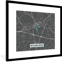 PosterMonkey Fotolijst incl. Poster - Stadskaart – Grijs - Kaart – Edingen – België – Plattegrond - 40x40 cm - Posterlijst